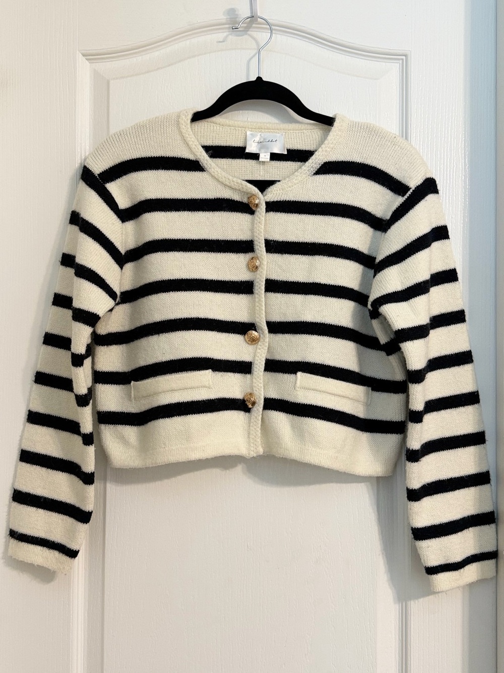 Line & Dot Black and White Striped Button-Front Cardigan Sz M